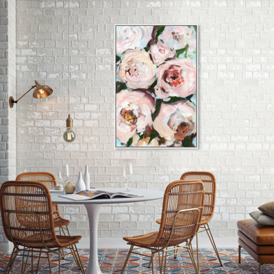 " Beautiful Peonies, Abstract Flowers Strokes Modern Pink " Painting Print