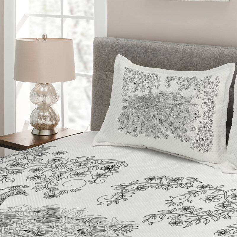 Peacock Eclectic Polyester Coverlet, King Bedspread + 2 Shams