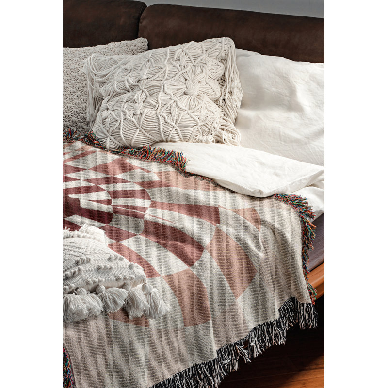 Jeté en mélange de coton Bullseye, Rouge/blanc cassé, L 70 po x l 50 po