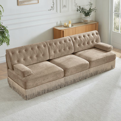 Button Tufted Design,Modern Fabric 3-Seater Sofa