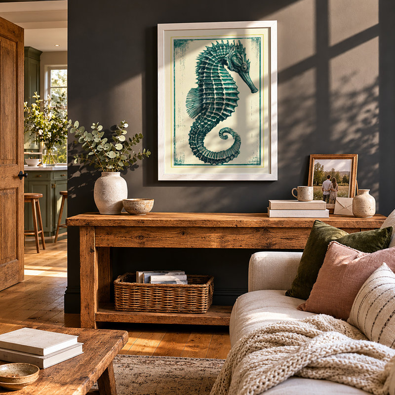 Seahorse Study Coastal - Print, A2 - 59.4 x 42.0 cm, White