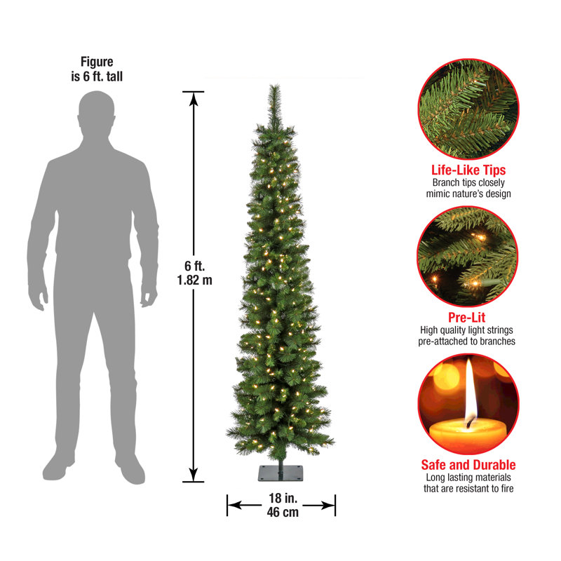 6 Ft. Pre-Lit Nooksack Fir Pencil Slim Tree With LED Lights