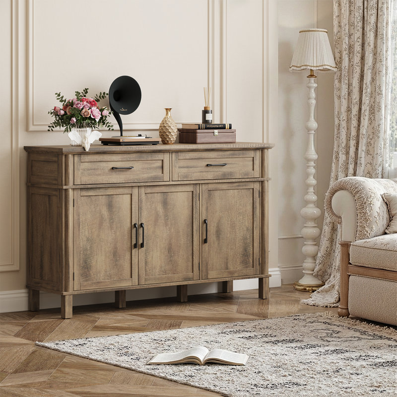 Buffet Cabinet Sideboard With Drawers, Shelves And Doors, Gray, 34.2" H x 54.71" W x 14.9" D