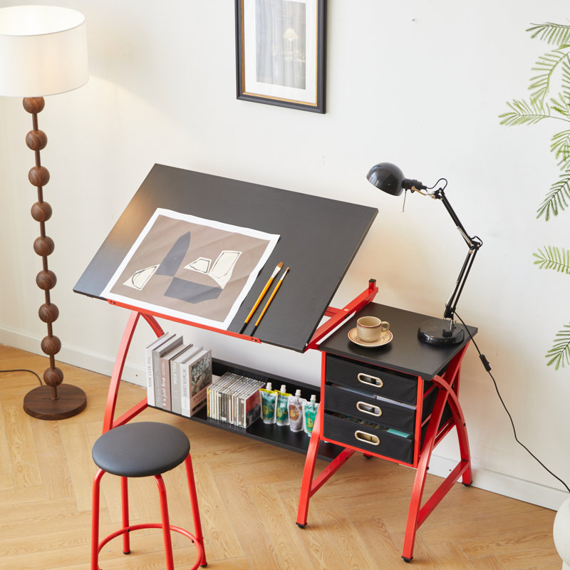 Table à dessin rouge avec tabouret