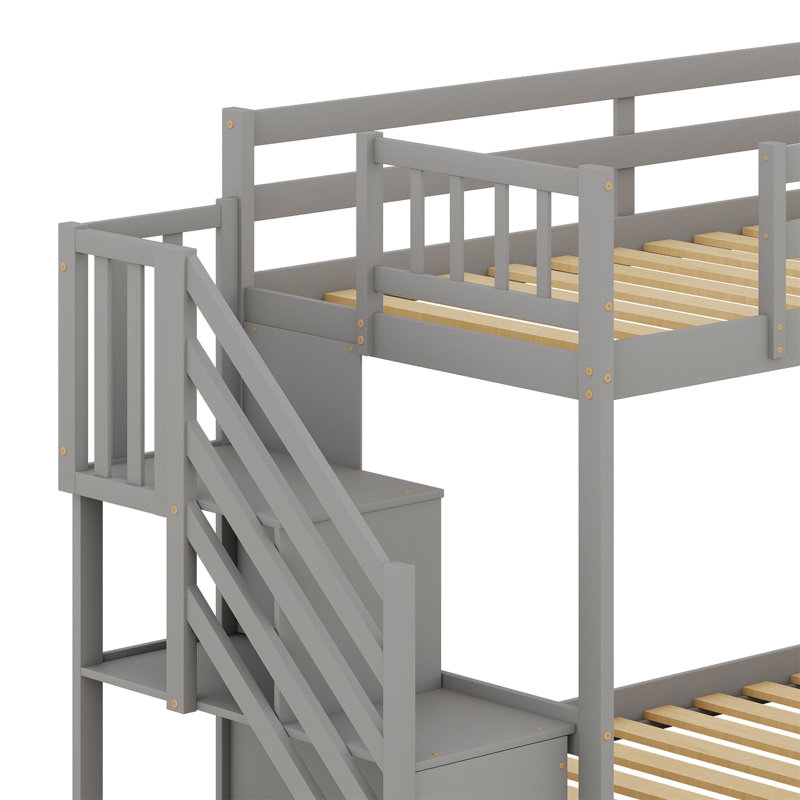 Lit superposé avec glissière convertible et escalier, Gris