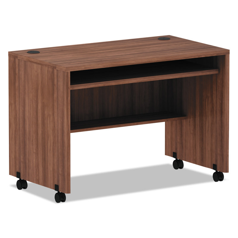 Modern Walnut Adjustable Height Mobile Workstation Desk with Drawer