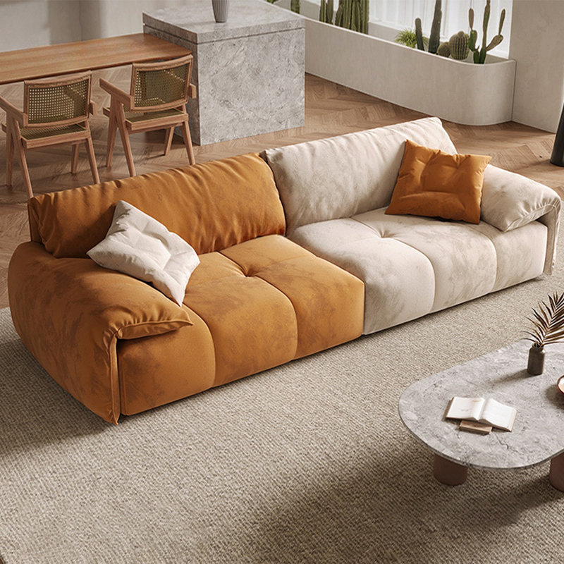 Orange + White 100% Polyester Modular Sofa cushion couch, 33.46" H x 110.24" W x 43.31" D, 4