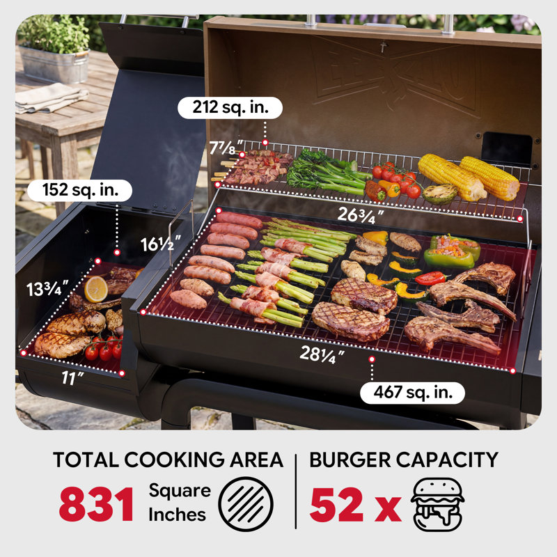 Barbecue au charbon FEASTO 30 pouces avec fumoir décalé, 831 pieds carrés Po Espace de cuisson