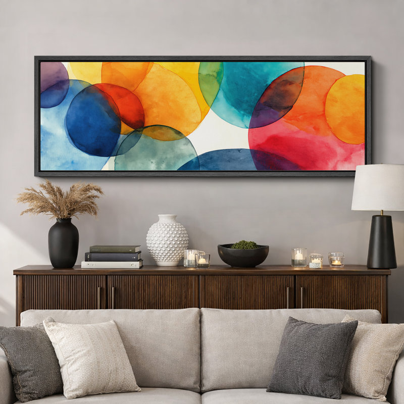 Œuvre abstraite, cercles colorés, images de salon, impression sur toile giclée sur toile, Cadre noir