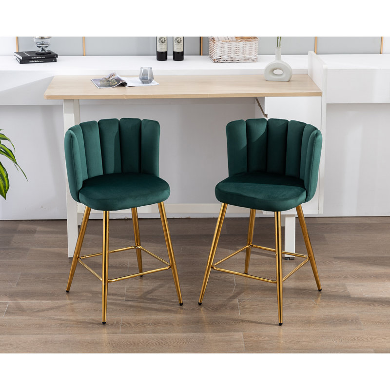 Tabouret en latex, Tissu vert / cadre doré
