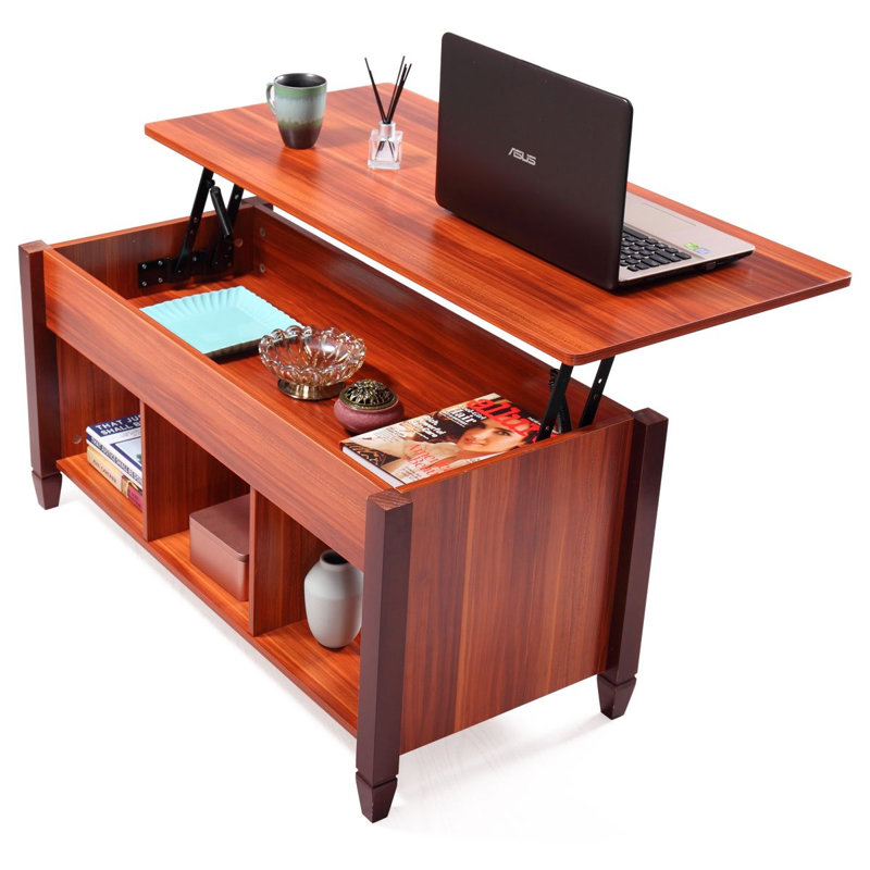 Table basse à plateau relevable avec rangement Higgenbotham, Brun