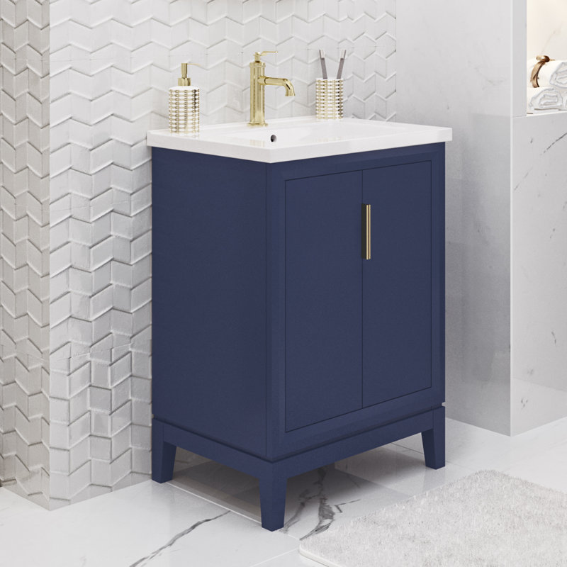 Ensemble de meuble-lavabo simple 24 po Elise, Bleu monarque, Doré