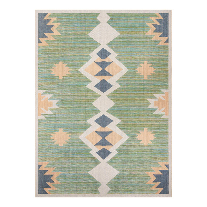 Tapis d'intérieur / extérieur vert Lauryn, Rectangle 10 pi x 13 pi 1 po