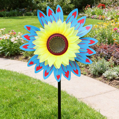 Tournesols tournesol avec piquets l 14 po x H 29 po tournants à vent tournesol moulin à vent tournesol extérieur multicolore moulin à vent pour décoration de fête de jardin