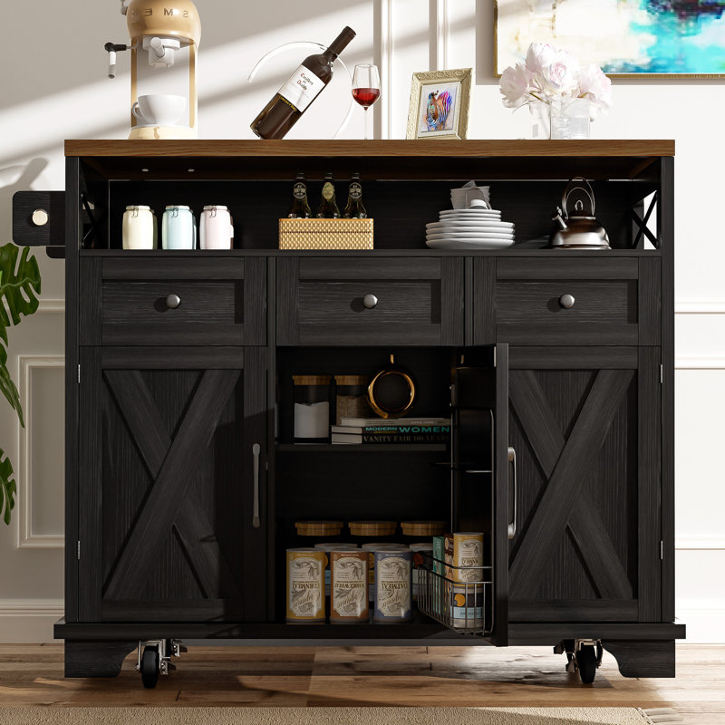 Wood Kitchen Island, Black