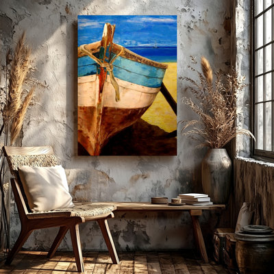 Bateau rustique, bateau de pêche sur la plage, paysage marin, impression sur toile, décoration de maison, salon, chambre à coucher et bureau, œuvre d'art murale