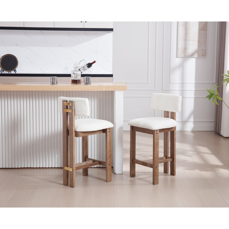 Modern Upholstered Solid Wood Bar Stool With Comfortable Backrest,Counter Stool With Sheet Metal Upholstery And Fixing Set Of 2