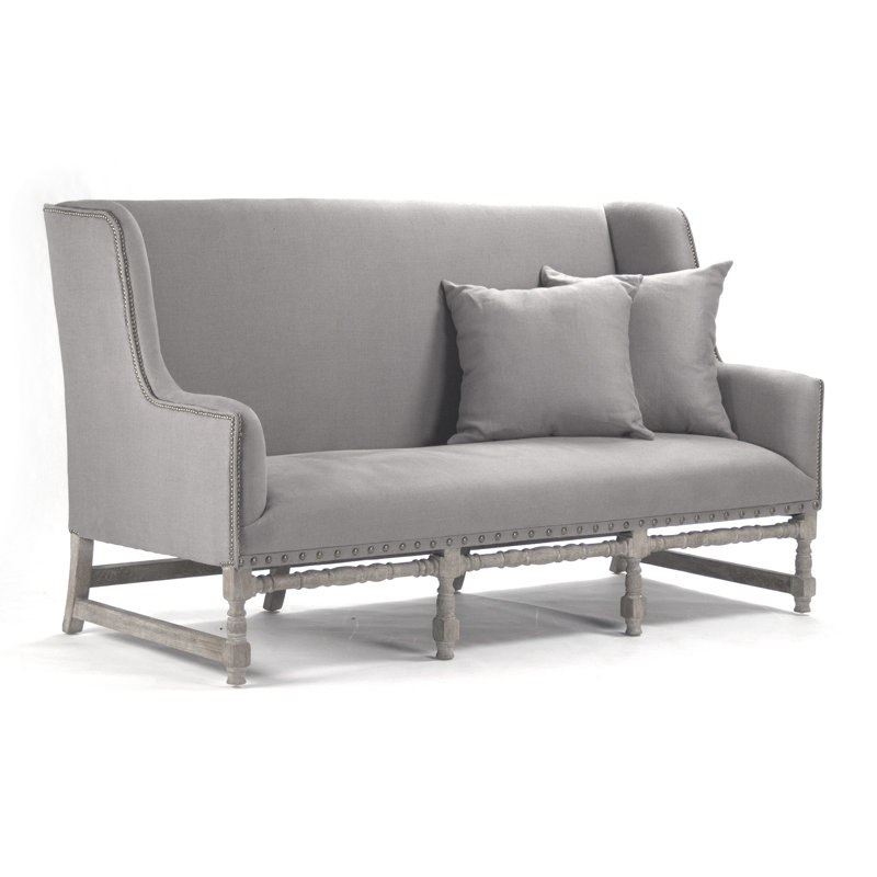 Aubert 76'' Gray Linen Upholstered Loveseat with Nailhead Trim
