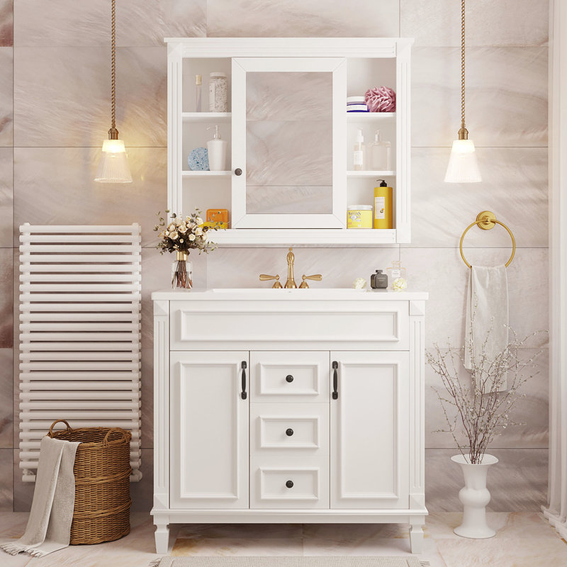 Meuble-lavabo 36 po avec lavabo en céramique et miroir - rangement moderne 2 tiroirs à fermeture en douceur pour un style élégant