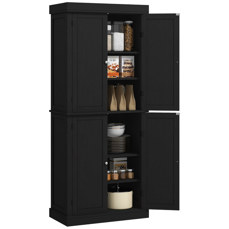 Garde-manger autoportant à 4 portes avec tablettes noir