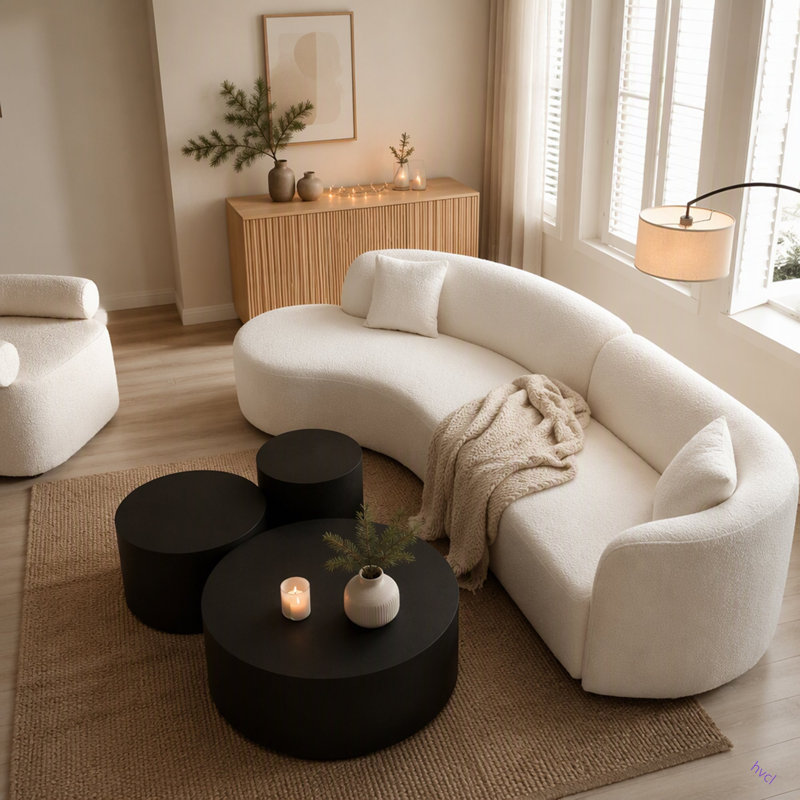 Ensemble de canapé de luxe 2 pièces de style moderne avec dossier courbé et méridienne, canapé modulaire faisant face à la gauche, canapé Boucle