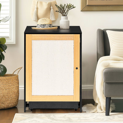 Cat Litter Box Enclosure, End Table In Black With Door - Scratching Panel, Draw Design For Maintenance, And Storage Scoops