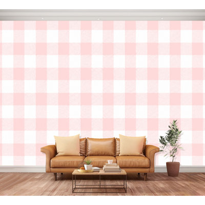 Wall Mural Peel and Stick pink white plaid checkered gingham coquette girly fashion textiles Large Wallpaper Self-Adhesive Removable Contact Paper Wall Decor for Living Room Bedroom Nursery 100"H x 144"W