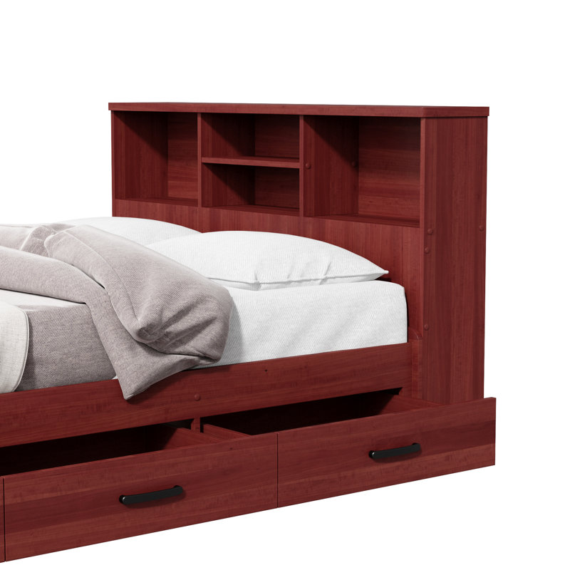 Monira Bed Frame With Storage & Headboard New Design, Mahogany, Full