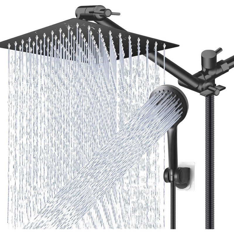 Matte Black Adjustable Height Rain Shower Head Combo with Handheld