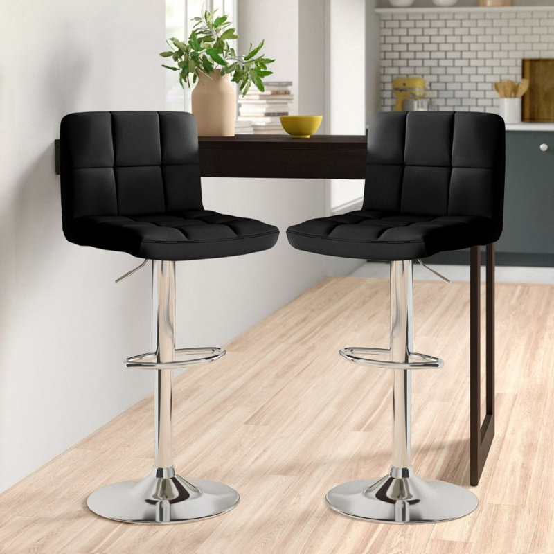 Shayna Swivel Upholstered Adjustable Height Counter Stool with Metal Frame, Silver, Black