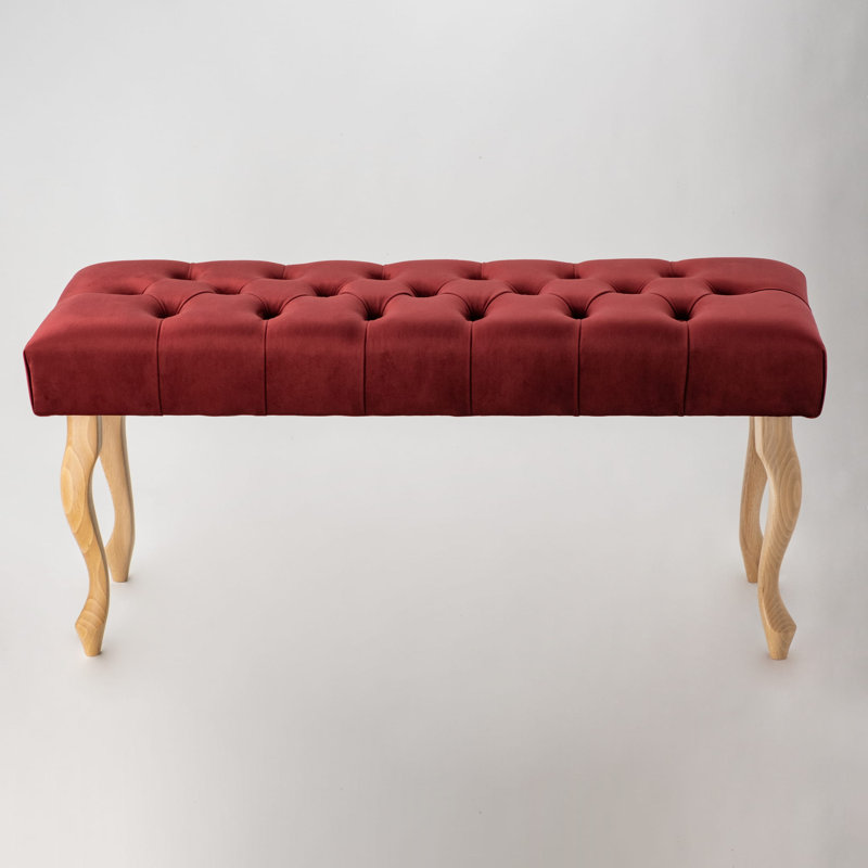 Jerez Velvet Upholstered Bench, H40 x W100 x D30cm, Burgund/Natural