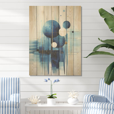 Formes nautiques bleues et blanches I - Minimalisme côtier sur bois