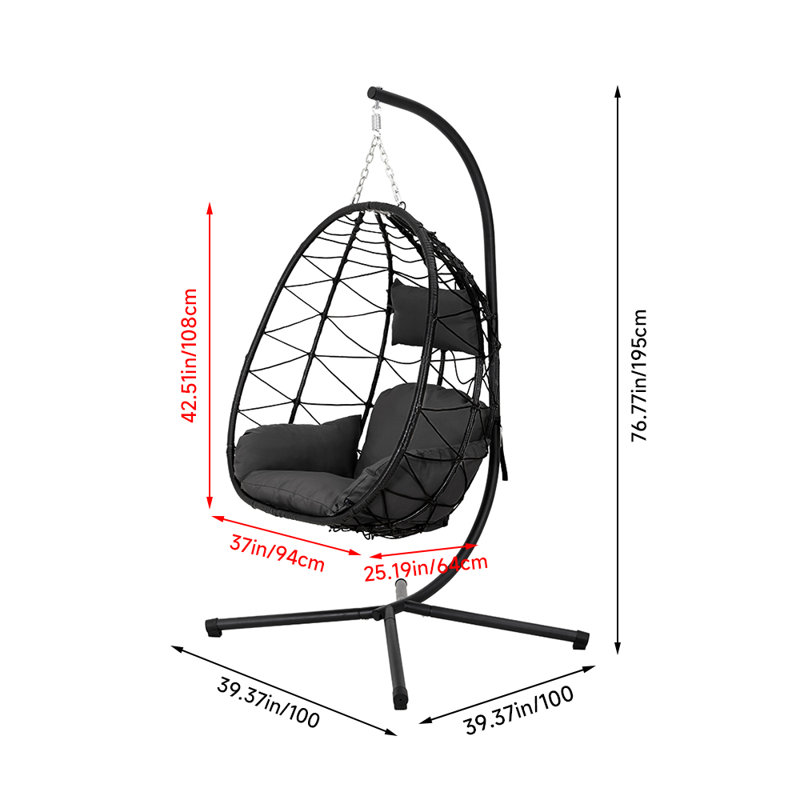 Black Hanging Chair with Stand and Cushion