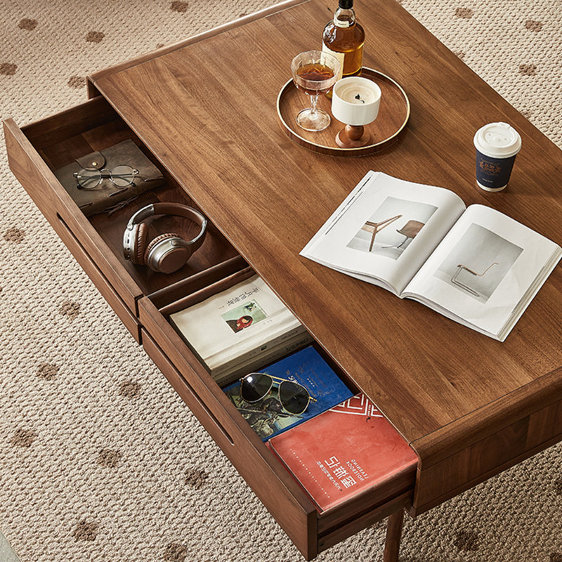 Modern simple black walnut solid wood coffee table, 17.32" H x 51.18" L x 27.55" W