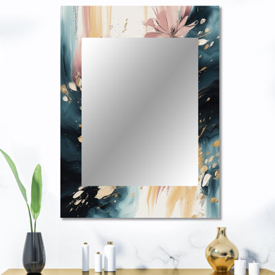 Rose et beige Blooming Abstractions II - grand miroir mural floral, miroir décoratif traditionnel, impression d'art en métal