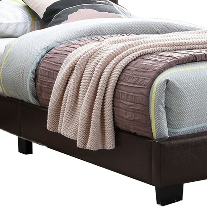 Dark Brown Faux Leather Upholstered Queen Bed with Tufted Headboard