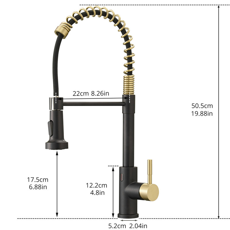 Robinet de cuisine automatique mains - sans contact avec extractible, noir et or, style contemporain, remplissage en céramique, douchette intelligente en laiton, pour la cuisine et contemporain