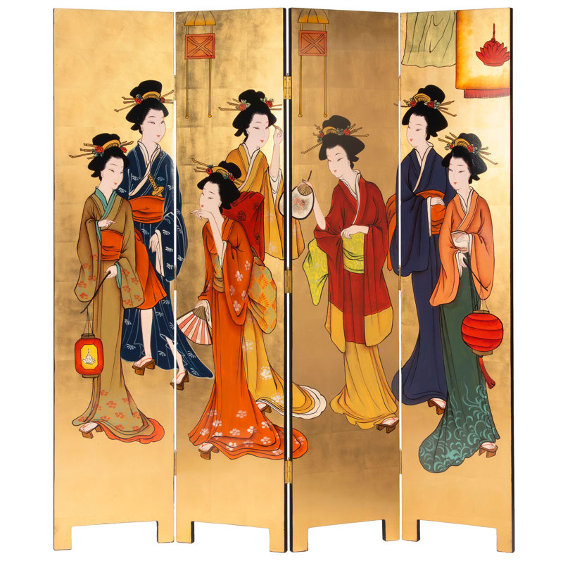 6 Ft. Tall Gold Lacquer Room Divider - Geisha