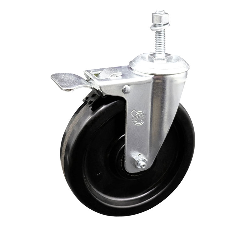 Roulettes à tige filetée pivotante de 6 pouces de 10 mm avec frein de verrouillage total SCC