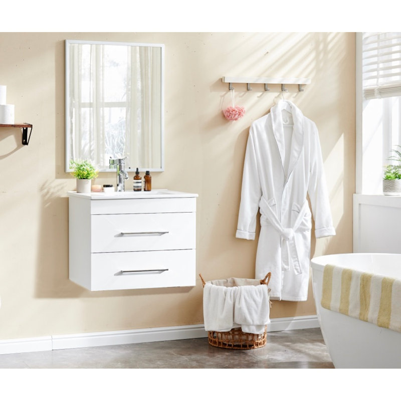 Meuble-lavabo mural 24 po avec double tiroir et lavabo en céramique