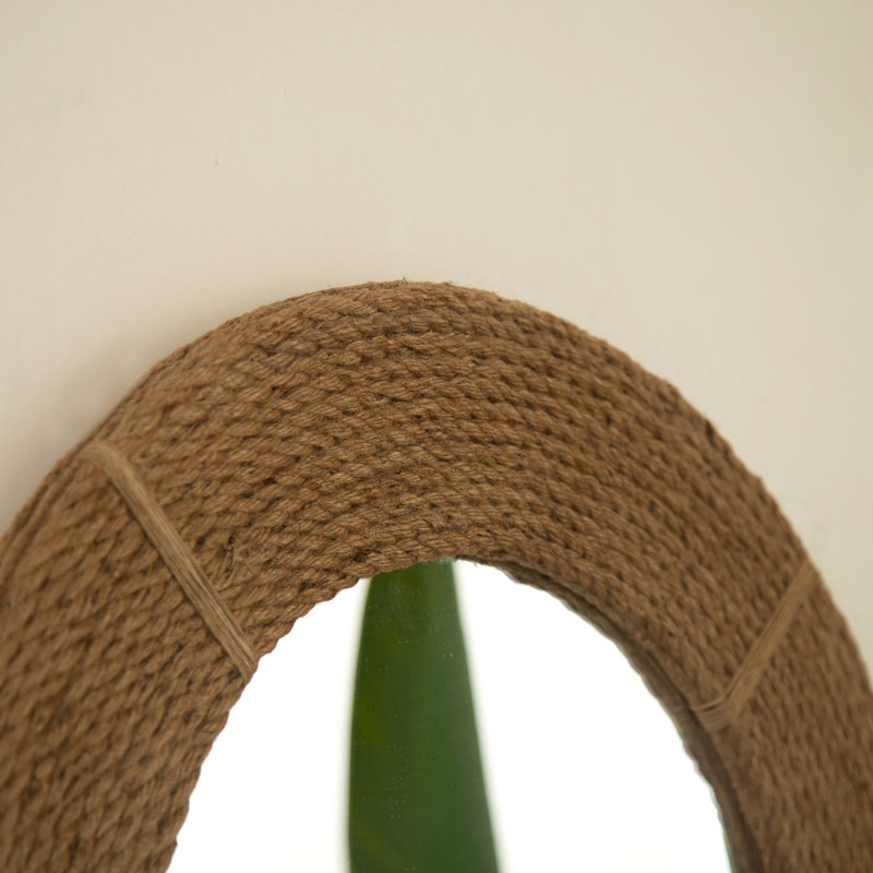 24'' Hand-Woven Hemp Circle Mirror for Home Decor Spaces