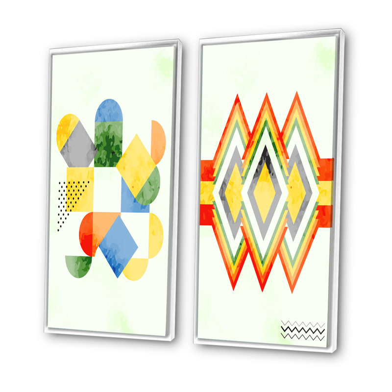 «Abstract Retro Geometrics IV», ensemble de 2 impressions, H 32 po x l 32 po x P 1 po, Toile avec cadre blanc