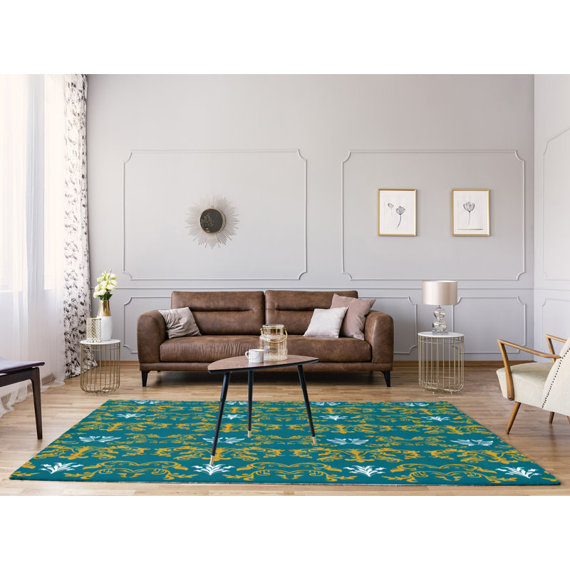 Tapis jaune / vert Damask, Rectangle 9 pi x 12 pi
