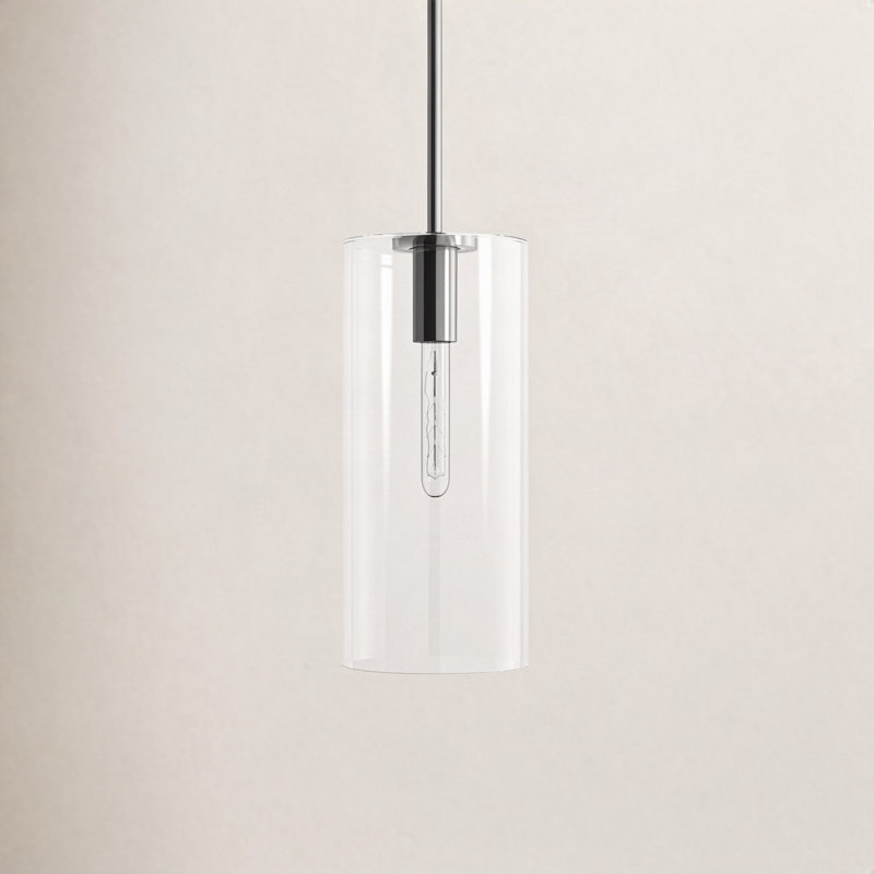 Luminaire suspendu cylindrique à 1 lumière Keaz, Nickel poli