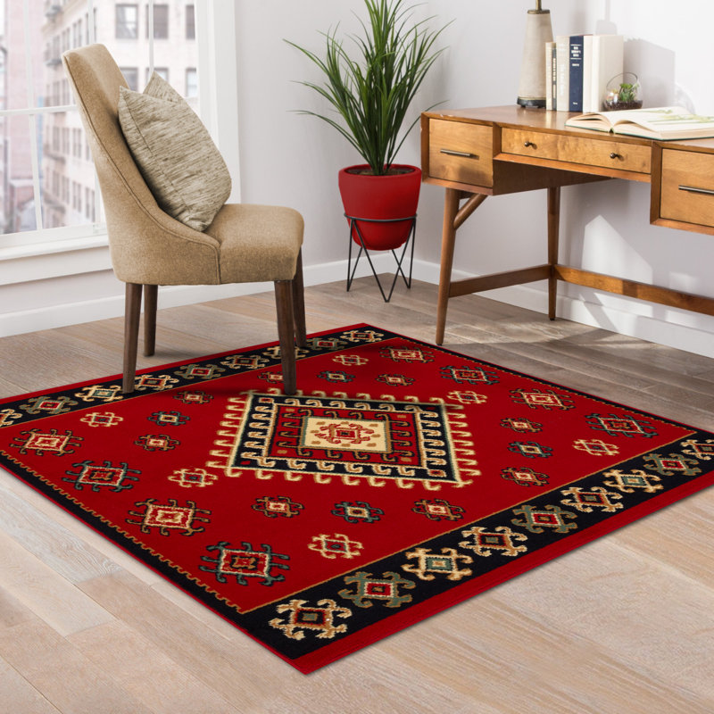 Padillo Geometric Area Rug, Square 5', Red