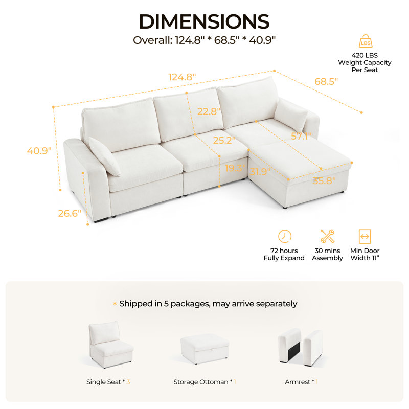 Repose-pieds en chenille simple avec large nuage, housses de coussin amovibles, librement combinées avec d'autres modules