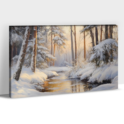 Art mural sur toile grand paysage d'hiver pour le salon, décoration murale de Noël, impressions sur toile forêt enneigée, peinture de scène hivernale, image de pin sauvage, 32 po x 48 po