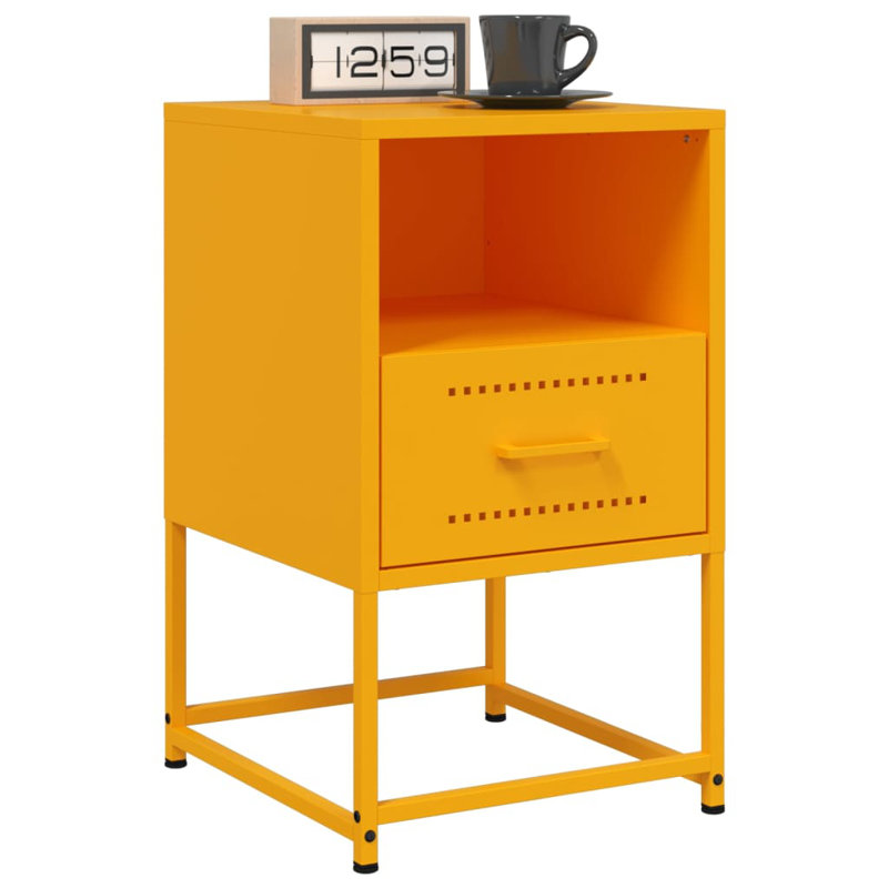 Andrietta 36 cm W Steel Bedside Table, Mustard Yellow, 1