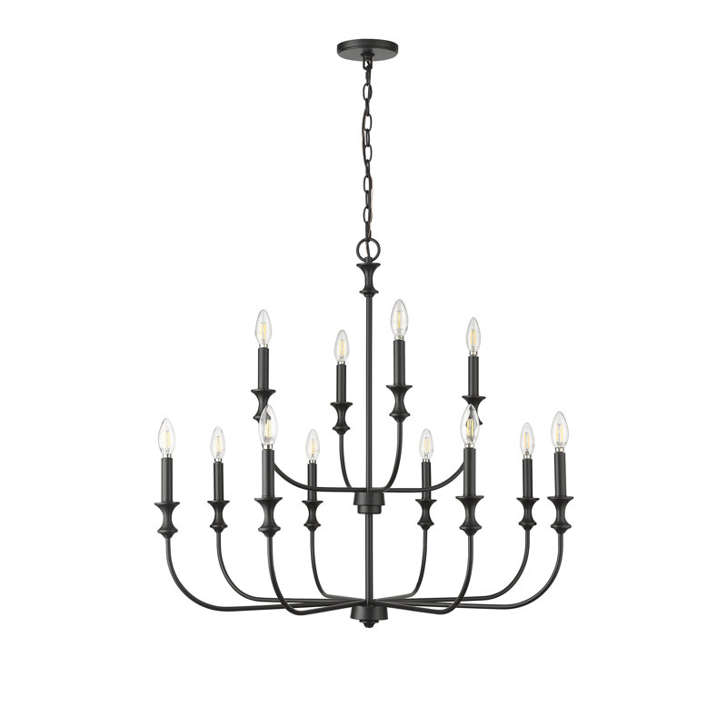 12 Light 33.9 In. Matte Black Chandelier, Noir mat