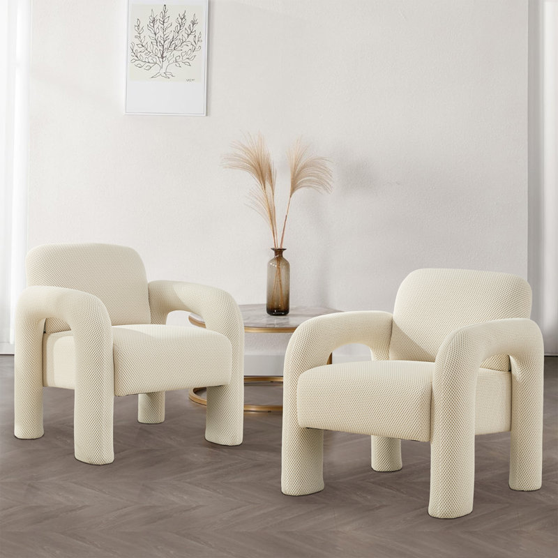Upholstered Accent Armchair, Beige Polyester Blend